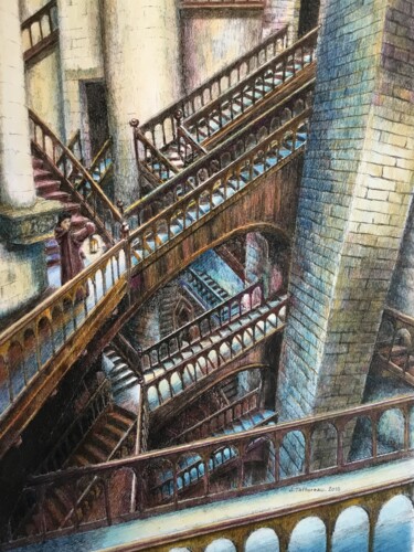 Pintura titulada "L’escalier labyrint…" por Jacques Tafforeau, Obra de arte original, Otro