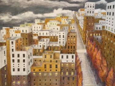Картина под названием "Les terrasses." - Jacques Tafforeau, Подлинное произведение искусства, Другой