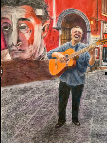 Schilderij getiteld "O SOLE MIO et TOTO…" door Jacques Tafforeau, Origineel Kunstwerk, Aquarel