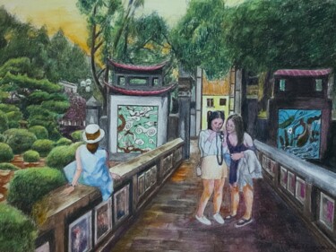 Malarstwo zatytułowany „Touristes Chinoises…” autorstwa Jacques Tafforeau, Oryginalna praca, Akwarela