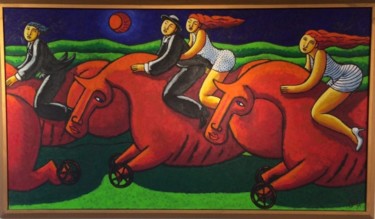 Pittura intitolato "Riders Lane oil on…" da Jacques Tange, Opera d'arte originale, Olio