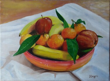 Painting titled "Coupe de fruits" by Jacques Inizan, Original Artwork, Oil