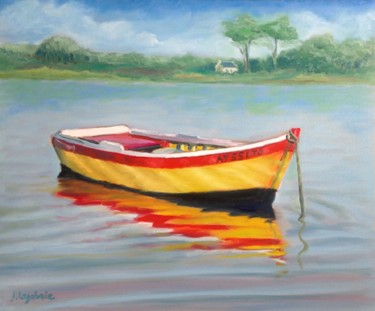 Peinture intitulée "la barque jaune" par Jacques Lajoinie, Œuvre d'art originale, Huile