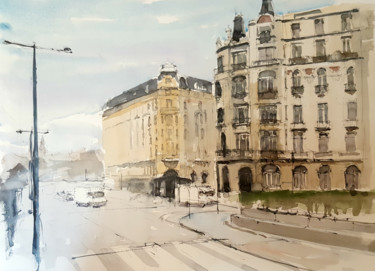 Pintura titulada "Madrid 6_1 Carrera…" por Jacques Villares, Obra de arte original, Acuarela