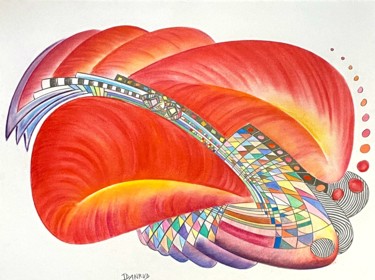 Dibujo titulada "Between red waves…" por Jacques Durand, Obra de arte original, Pastel
