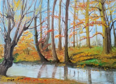 Peinture intitulée "Herbst am Main" par Jaga Rudnicka, Œuvre d'art originale, Huile