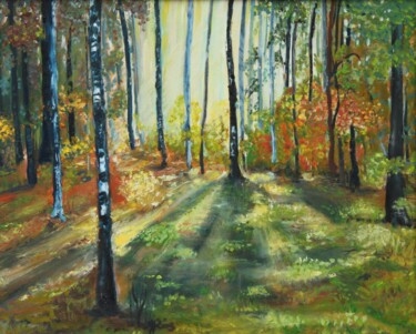 Peinture intitulée "Schatenspiel im Wald" par Jaga Rudnicka, Œuvre d'art originale, Huile
