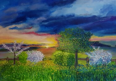 Painting titled "Frühlingsland der T…" by Jaga Rudnicka, Original Artwork, Oil