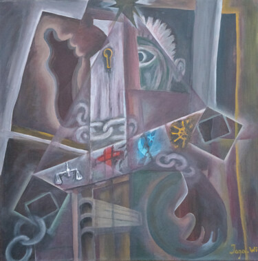 Картина под названием "Prisoner" - Jagath Wickramarachchi, Подлинное произведение искусства, Масло Установлен на Деревянная…