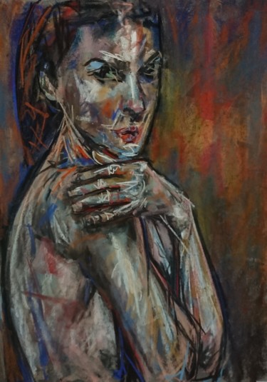 Картина под названием "Albertine" - Nathalie Jaguin, Подлинное произведение искусства, Пастель