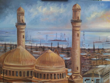 Peinture intitulée "Baku oil." par Jahangir Seyidov, Œuvre d'art originale, Huile Monté sur Châssis en bois