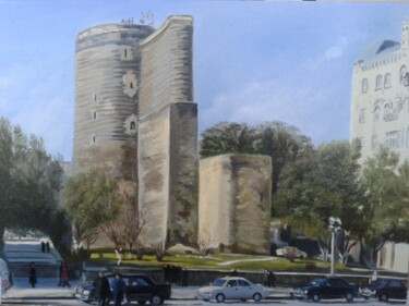 Painting titled "Maiden's Tower. Bak…" by Jahangir Seyidov, Original Artwork, Oil Mounted on Cardboard