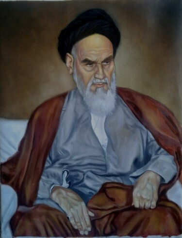Schilderij getiteld "İmam Khomeini" door Jahangir Seyidov, Origineel Kunstwerk, Olie