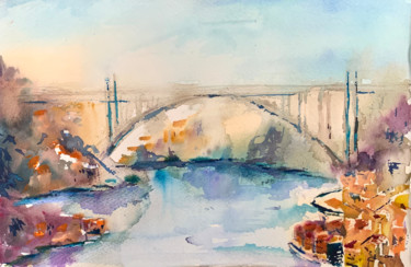 Pintura titulada "PORTO-Ponte da Arrá…" por Jaime Azedo, Obra de arte original, Acuarela