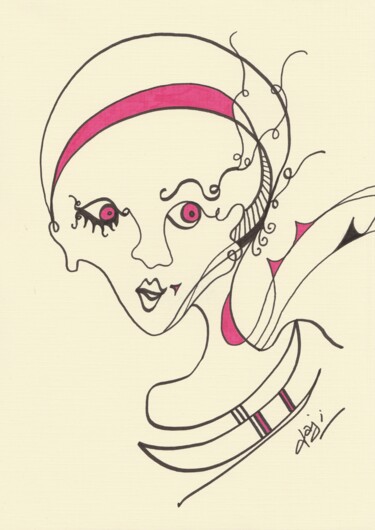 Dessin intitulée "femme au foulard" par Jaji, Œuvre d'art originale, Marqueur