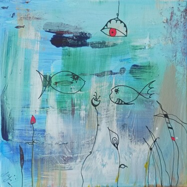 Картина под названием "poissons  1" - Jaji, Подлинное произведение искусства, Акрил Установлен на Деревянная рама для носилок
