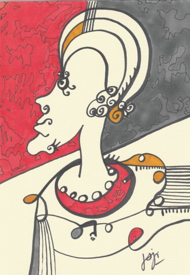 Dibujo titulada "le musicien" por Jaji, Obra de arte original, Rotulador