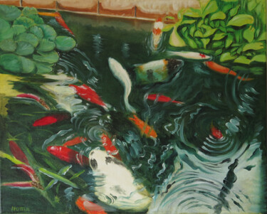 Painting titled "Fish and Reflections" by James Potter, Original Artwork, Oil