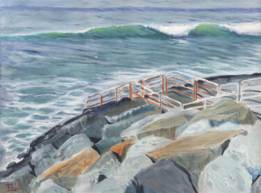 Schilderij getiteld "Aberavon on the roc…" door James Potter, Origineel Kunstwerk, Olie