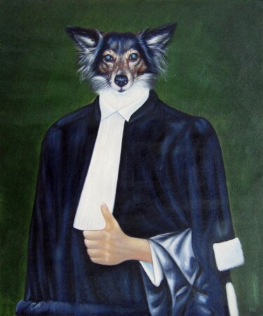 Peinture intitulée "Dressed dog #101" par James Shang, Œuvre d'art originale, Huile Monté sur Châssis en bois