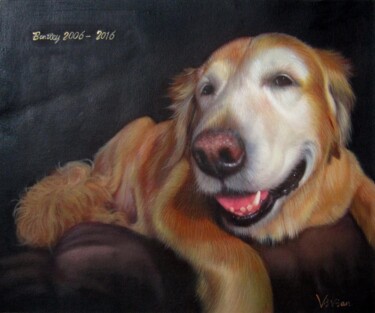 Pittura intitolato "Portrait pet dog 014" da James Shang, Opera d'arte originale, Olio Montato su Telaio per barella in legno