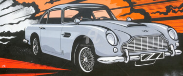 Malarstwo zatytułowany „Aston Martin DB5” autorstwa Jamie Lee, Oryginalna praca, Akryl Zamontowany na Drewniana rama noszy