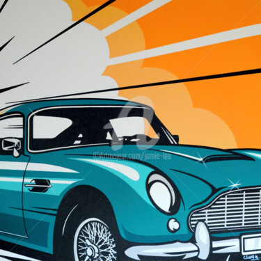 Painting titled "Green Aston Martin…" by Jamie Lee, Original Artwork, Acrylic Mounted on Wood Stretcher frame