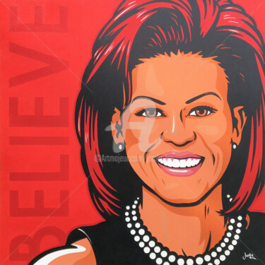 Malerei mit dem Titel "Michelle Obama - Be…" von Jamie Lee, Original-Kunstwerk, Acryl Auf Keilrahmen aus Holz montiert