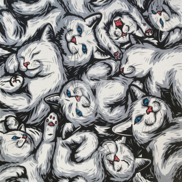 제목이 "White Cats"인 미술작품 Jamie Lee로, 원작, 아크릴 나무 들것 프레임에 장착됨