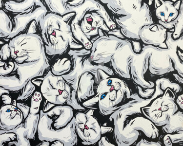 绘画 标题为“White Kitties” 由Jamie Lee, 原创艺术品, 丙烯 安装在木质担架架上