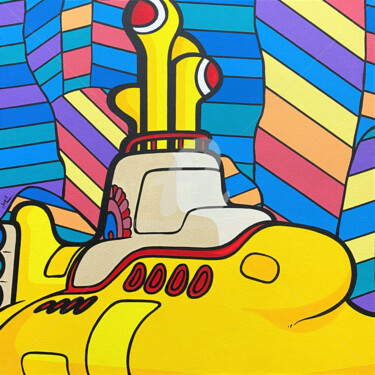 Painting titled "Yellow Submarine 24" by Jamie Lee, Original Artwork, Acrylic Mounted on Wood Stretcher frame