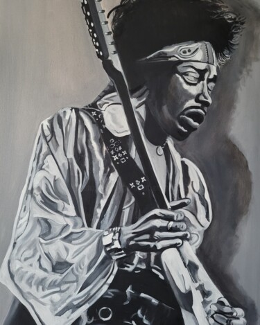 Schilderij getiteld "Jimi Hendrix" door Jan-Albert Ernsten, Origineel Kunstwerk, Olie