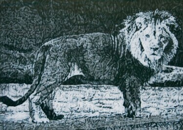 Dibujo titulada "Beast" por Jan De Vleeschauwer, Obra de arte original, Conté Montado en Panel de madera