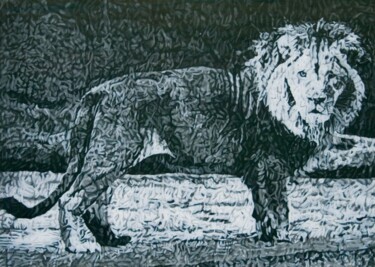 Tekening getiteld "Beast" door Jan De Vleeschauwer, Origineel Kunstwerk, Conté Gemonteerd op Houten paneel