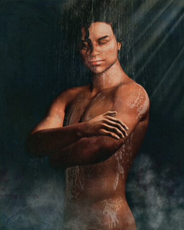 Pintura titulada "Naked man taking a…" por Jan Keteleer, Obra de arte original, Trabajo Digital 2D