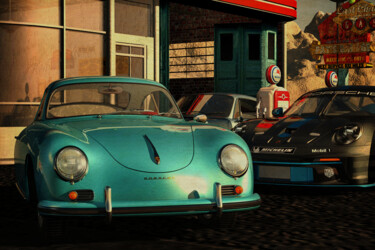 Digitale Kunst getiteld "Porsche 356 at an o…" door Jan Keteleer, Origineel Kunstwerk, 3D-modellering