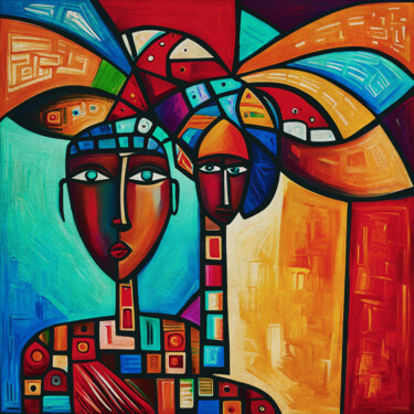 Pintura intitulada "Stylized African ma…" por Jan Keteleer, Obras de arte originais, Acrílico Montado em Outro painel rígido