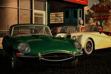 Цифровое искусство под названием "Jaguar E-Type at an…" - Jan Keteleer, Подлинное произведение искусства, 3D моделирование