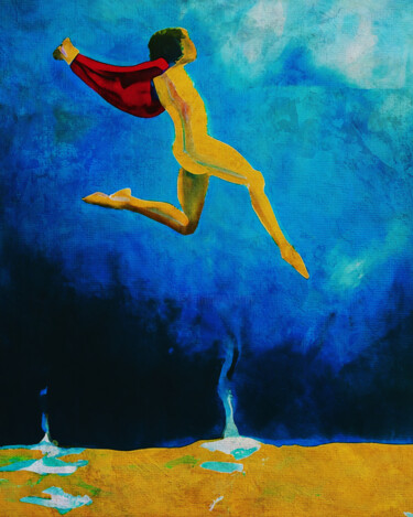Painting titled "The Leap of Faith" by Jan Keteleer, Original Artwork, Digital Painting Mounted on Wood Stretcher frame