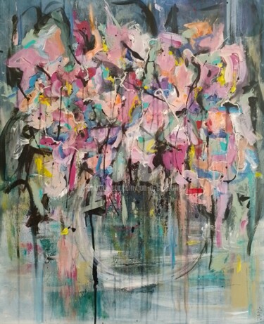 Painting titled "Say It With Flowers" by Jan O'Sullivan, Original Artwork, Acrylic Mounted on Wood Stretcher frame