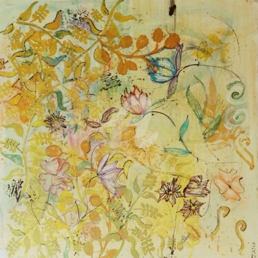 Schilderij getiteld "Chinoiserie" door Jan O'Sullivan, Origineel Kunstwerk, Acryl Gemonteerd op Frame voor houten brancard