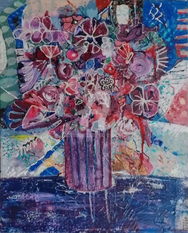 Painting titled "Kitch Bouquet" by Jan O'Sullivan, Original Artwork, Acrylic Mounted on Wood Stretcher frame