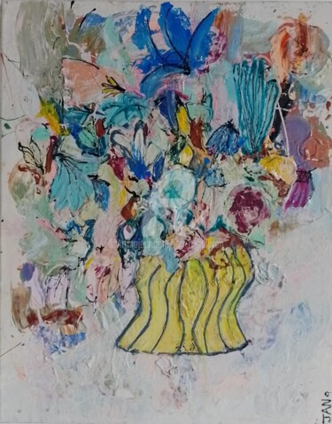 Malarstwo zatytułowany „Kitch Bouquet II” autorstwa Jan O'Sullivan, Oryginalna praca, Akryl Zamontowany na Drewniana rama no…
