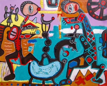 Malerei mit dem Titel "People and machine" von Jan Pevný, Original-Kunstwerk, Acryl Auf Keilrahmen aus Holz montiert