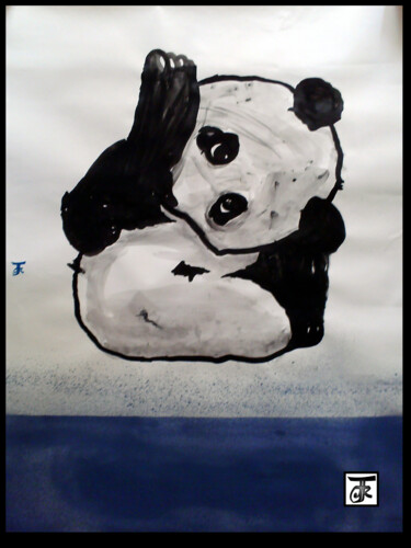 Pittura intitolato "Schwebender Pandabär" da Jan René Fuchsluger, Opera d'arte originale, Inchiostro