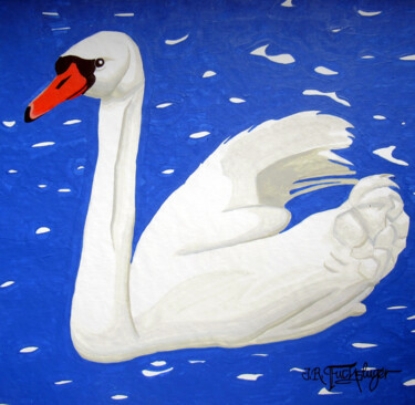 Malerei mit dem Titel "Schwimmender Schwan" von Jan René Fuchsluger, Original-Kunstwerk, Acryl