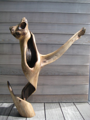 Sculpture intitulée "CATCHING CAT" par Jan Van Braekel, Œuvre d'art originale, Bois