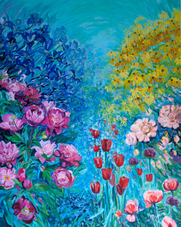 Schilderij getiteld "Beautiful flowers i…" door Jana Magdova, Origineel Kunstwerk, Acryl