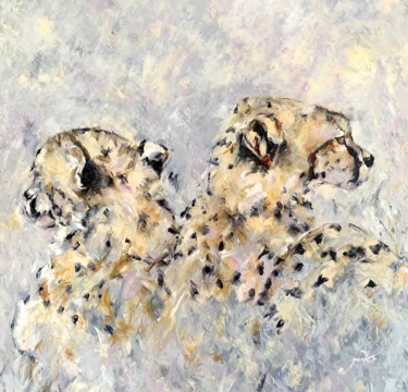 Painting titled "Cheetah Cubs" by Jan Raats, Original Artwork, Acrylic