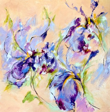 Картина под названием "Iris and Foxgloves 2" - Jan Raats, Подлинное произведение искусства, Масло